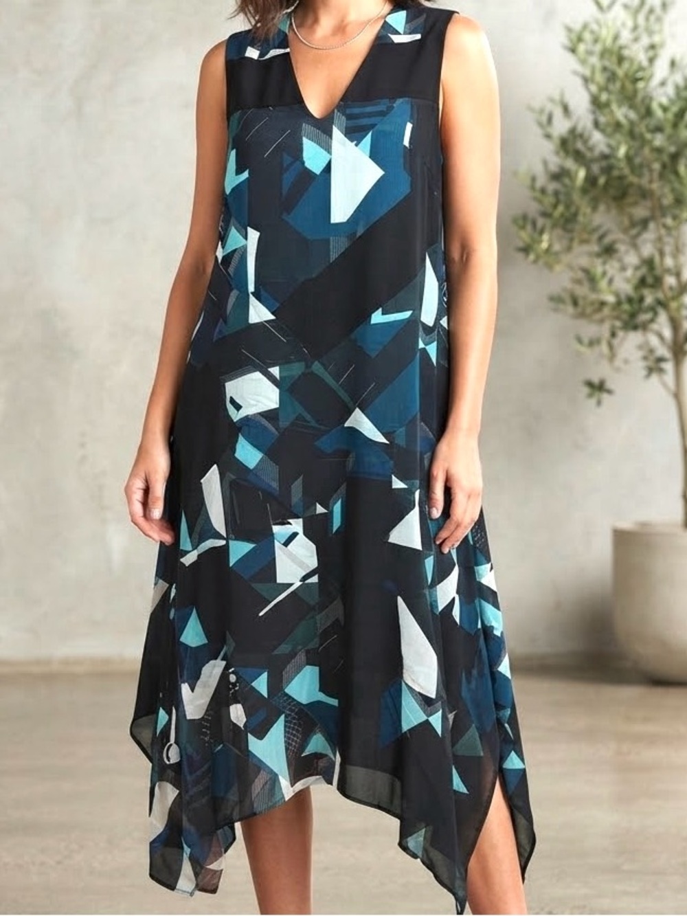 ICB New York Asymmetrical Hemline Cotton Dress